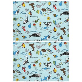 Small Placemat, Set of 2, 9.8 inches (25 cm), 13.8 inches (35 cm), 100% Cotton, Made in Japan, Small, Kids, Girls, Boys (2 Sea Kama)