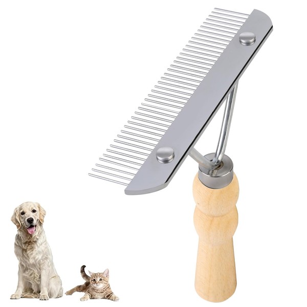 Undercoat Grooming Rake with Anti-Slip Wooden Handle, Steel Comb for