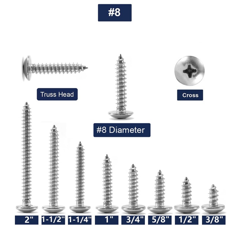 #8 x 3/8" Wood Screw 100Pcs Truss Head Phillips 18-8
