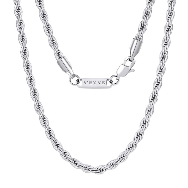 VEXXS Rope Chain, 18K Real Gold Plated Rope Necklace Gold