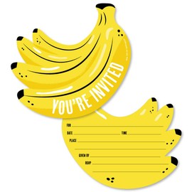 Big Dot of Happiness Let's Go Bananas - Shaped Fill-In Tropical Party Invitation Cards with Envelopes - Set of 12