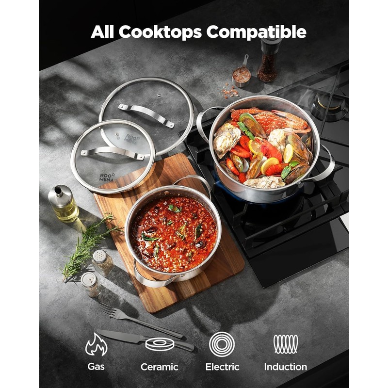 Nonstick Frying Pans with Lid, 5Qt Hybrid Ceramic Tri-Ply Saute