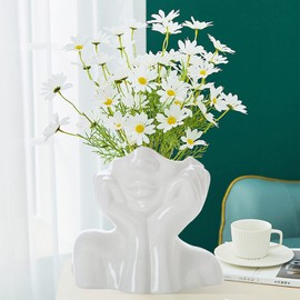 CEMABT White Ceramic Face Vase, Female Form Head Half Body Bust Vases Boho Feminist Minimalism Decorative Modern Nordic Style Flower Vase for Home Living Room Office Decor Christmas Day Gifts