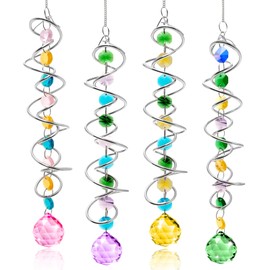Sweetone Pack of 4 Crystal Suncatchers, Garden Decoration, Window Decoration, Hanging with Crystal Ball, Spiral Tail, Crystals for Hanging, Light Catcher for Home, Garden, Balcony, Outdoor Decoration