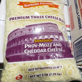 Supremo Italiano Premium Three Cheese Blend Shredded Prov-Mozz and Cheddar Cheese 5lbs