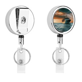 Heavy Duty Retractable Badge Holder Reel Cruise Ship Printed Metal ID Badge Holder with Belt Clip Key Ring for Key Name Card Holder