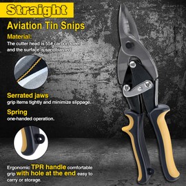 INJOYTEC Straight Cut Snips Aviation Snips with Wire Cutter Straight Cut Labor Saving Aviation Snips for Cutting Metal Sheet Straight Cut Regular Tin Cutting Shears