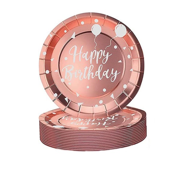 AHPYEUHK 50 Pcs 7" Birthday Disposable Paper Plates Party Tableware Disposable for BBQ Party Wedding Camping (Rose Gold)