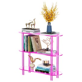 solaround Clear Bookshelf, Acrylic Bookcase with Open Book Shelf Console Table for Entryway Office (3 Tier Pink)