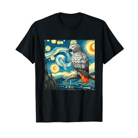 African Grey Parrot Owner Bird Lover Starry Night Van Gogh T-Shirt