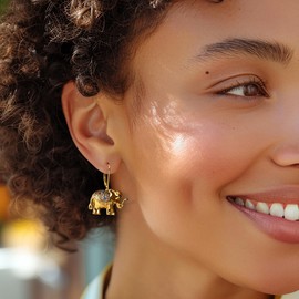 Ross-Simons 0.60 ct. t.w. Multicolored Sapphire and .20 ct. t.w. Ruby Elephant Drop Earrings in 18kt Gold Over Sterling