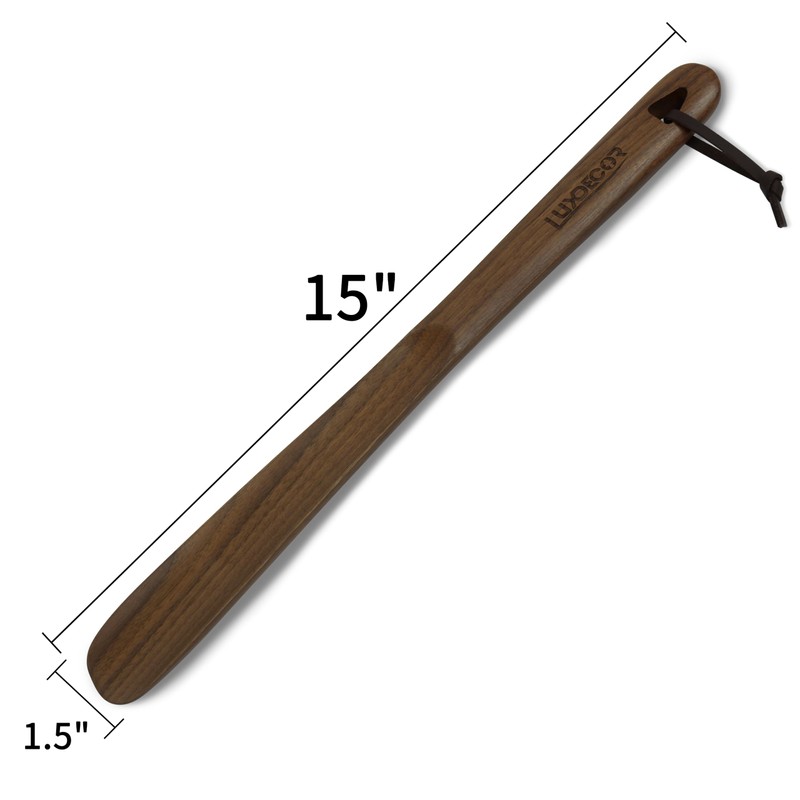 Luxdecor Long Handled Wooden Shoehorns- 15in Wooden Long Handle Shoe