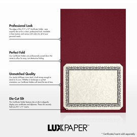 LUXPaper Certificate Holders for 8 1/2 x 11 Certificates or Documents in 100 lb. Burgundy Linen, Display Folder for Paper Awards, 25 Pack, Holder Size 9 1/2 x 12 (Burgundy)