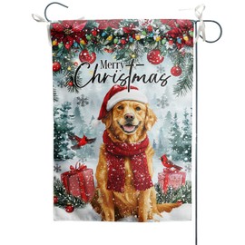 Golden Retriever Garden Flag Merry Christmas Cute Scarf Dog Farmhouse Decorative Yard Flag Vertical Banner for Outside Lawn Patio Winter Holiday Decoration 12x18 Inch Double Sided