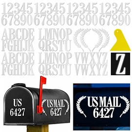 2" Reflective Mailbox Numbers Letters Stickers for Outside,Self Adhesive Mailbox Decal Numbers 4 Set(0-9),Letters 2 Set(A-Z),Leaves 2 Set,Vinyl House Address Stickers for Mailbox,Signs,Cars(White)