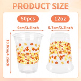 Fall Plastic Cups Maple Leaves Party Cups Autumn Orange Leaf 12oz Disposable Clear Drinking Cups for Birthday Harvest Thanksgiving Fall Party Supplies (50, Orange Maple Leaves)