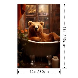 Bvkilrvc Unframed Canvas Wall Art, Bear In Bathtub Wall Decor Print Painting Gift Wall Living Room Bedroom Home Office Decoration Painting Unframed 12x18inch