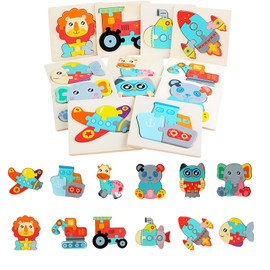Pack of 12 Toddler Wooden Puzzles, Liwein Wooden Puzzle for Early Education, Children's Wooden Puzzle, Animal Wooden Puzzle, Baby 3D Puzzle for Children, Toddlers, Baby Girls, Boys, Toddlers, Wooden