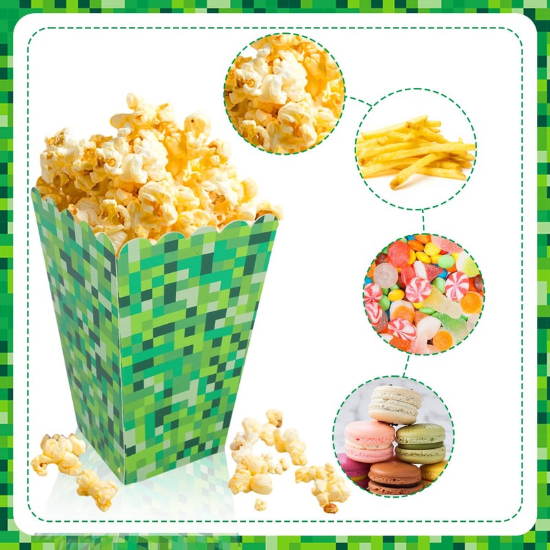 24pcs Popcorn Boxes, Green Game Party Popcorn Boxes Creative Snack