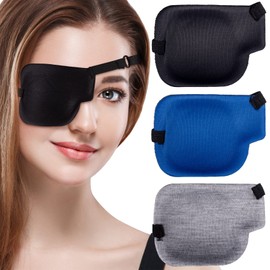PAGOW 3Pcs 3D Eye Patches for Adults, Adjustable Eyepatch for Lazy Eye,Large Black,Grey,Blue (Right Eye)