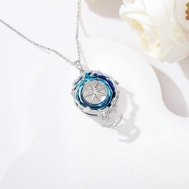 Anchor Necklace 925 Sterling Silver Crystal Compass Pendant Jewelry for Birthday Christmas Gifts Men Women