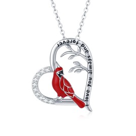 TUGHRA Cardinal Necklaces S925 Sterling Silver Red Bird Heart Pendant Necklace Cardinal Jewelry Memorial Gifts for Women