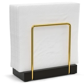 Napkin Holder for Table, Gold Kitchen Accessories for Dining Table Farmhouse Cocktail Picnic Rustic Bamboo Iron Wood Holders for Mail Bills Suitable for All Dining Room Decor Gold & Black