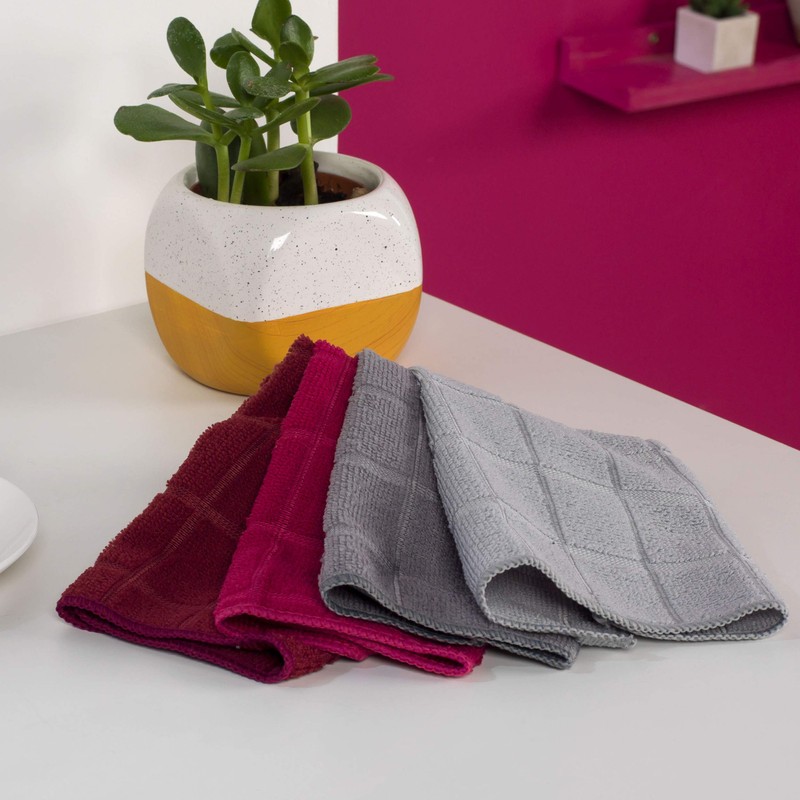Kleeneze KL062659CDUEU 4 Pack Microfibre Cleaning Dusting Cloths, Super Absorbent