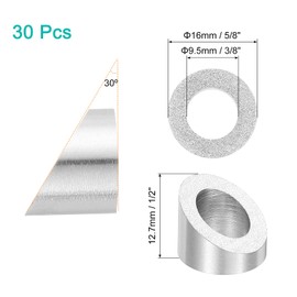 QUARKZMAN 30 Stk. 3/8" 30 Grad Winkel Beveled Unterlegscheibe, T316 Edelstahl Winkel Unterlegscheibe für Seilgeländer Treppenenden Holz Metall Pfosten, Silber