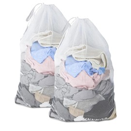 2Pcs Mesh Laundry Bags with Drawstring, 30 x 39.3 inch Extra Large Heavy Duty Delicates Washing Bag, Machine Washable Storage Bag for Travel Dorm College Apartment (White, 30 x 39.3 in)