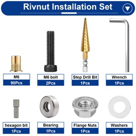 Tnisesm 90Pcs M6 Rivet Nut with Rivet Nut Installation Tool, Carbon Steel Zinc Flat Head Riveter Nutsert Tool Kit