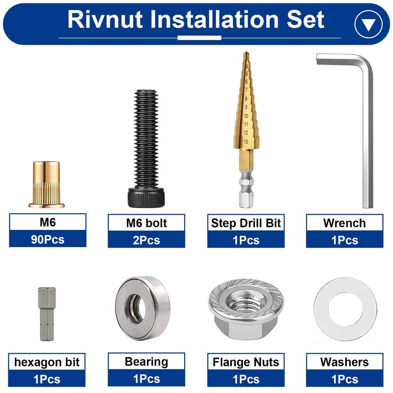 Tnisesm 90Pcs M6 Rivet Nut with Rivet Nut Installation Tool,