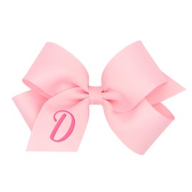 Wee Ones Girls' Initial It Monogram Hair Bows on a WeeStay No Slip Hair Clip, For All Ages and Hair Types, Light Pink Bow, Medium Size, Letter D