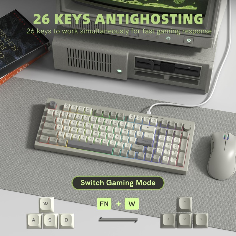 womier DK98 Retro Wired Gaming Keyboard Creamy Membrane with Rainbow