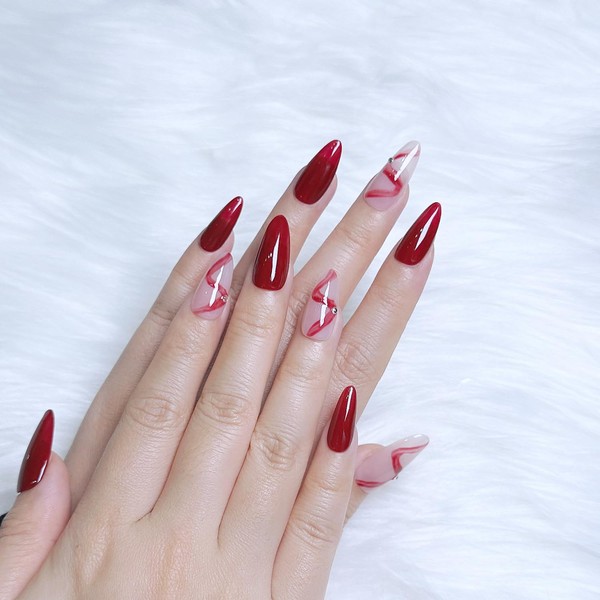 Soovbk Handmade Press on Nails, Medium Almond Fake Nails. Professional
