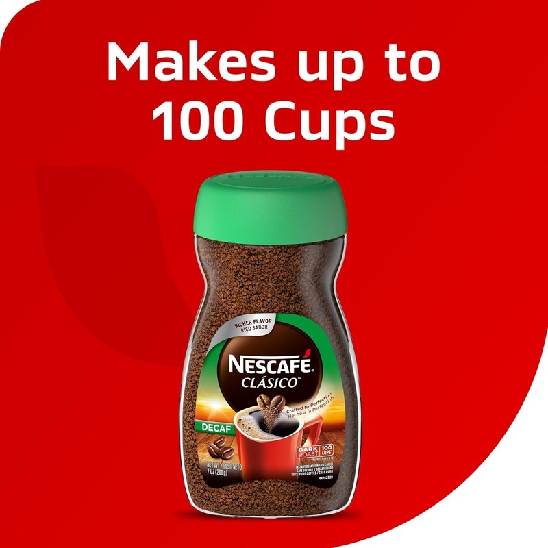 NESCAFÉ CLÁSICO, Instant Coffee, Decaf Dark Roast, 1 Jar (7