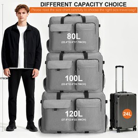 Large Travel Duffle Bag for Men Women, 80L 100L 120L Foldable Waterproof Duffle Bag, Packable Bag with Shoes Compartment for Overnight Gym Weekender Bag (Gray, 120L)