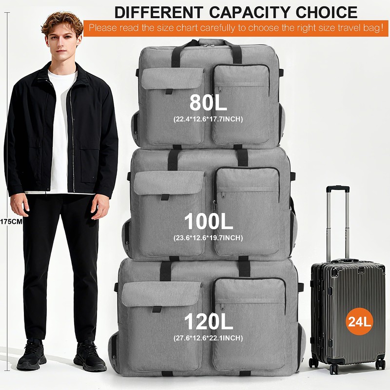 Large Travel Duffle Bag for Men Women, 80L 100L 120L