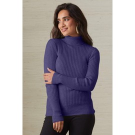 Fair Indigo Suéter de cuello alto orgánico acanalado de comercio justo, Violeta Azul, M