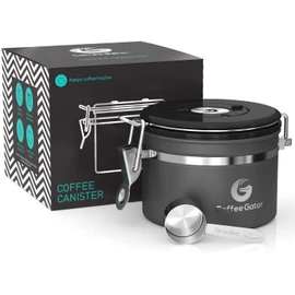 Coffee Gator Coffee Storage - Stainless Steel Tea and Sugar Containers - Canisters w/Date-Tracker, CO2 Valve for Freshness & Scoop - Small, Gray