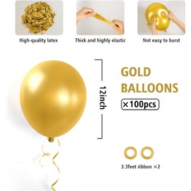 BAUANOOY 100pcs Metallic Gold Balloons 12 inch, Chrome Gold Balloons with Gold Ribbon for Birthday Graduation Engagement Wedding Party Decorations