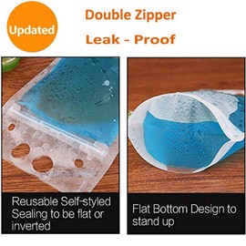 Drink Bag Plastic Pouches Zipper Bags with Drink Straws,Travel Take Out Container Food Bag Container, Heavy Duty Hand-Held Translucent Reclosable Heat-Proof Bag 2.4 Bottom Gusset