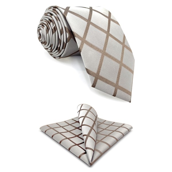 S&W SHLAX&WING Necktie for Men Beige Brown Checkered Tie and