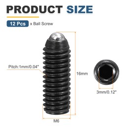 MECCANIXITY Black Ball Point Set Screws, M6x16mm Carbon Steel Hex Socket Spring Plungers Grub Screw for Industrial Electronic Machine Home Furniture Repair Workplaces, Pack of 12