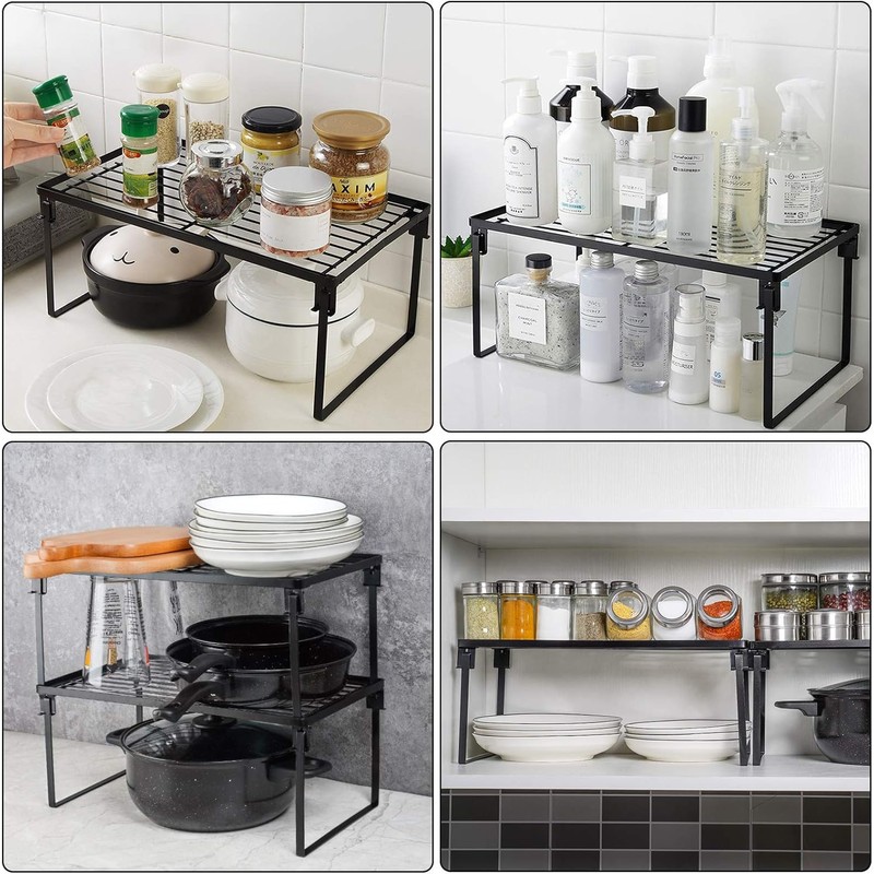 Tomorotec [2 Pack] Stackable Kitchen Storage Shelf Rack, Foldable Spice