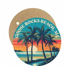 Goose Rocks Beach Maine Beach Sunset Round Wooden 2.5" Fridge Magnet 2-Pack
