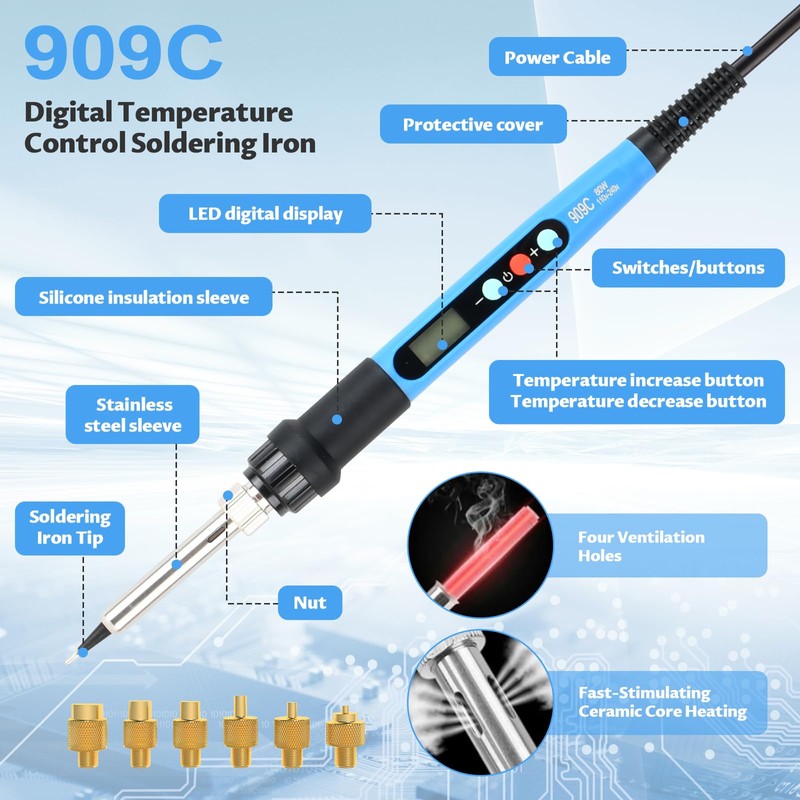 Threaded Inserts Soldering Tips Set with 6 Soldering Tips Adapter