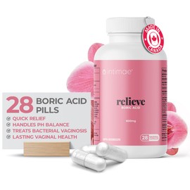 Intimae Relieve - Boric Acid Suppositories for BV and Yeast Infection Treatment for Women | Bacterial Vaginosis Treatment | pH Balance Pills | 100% Pure Medical Grade 600mg - Made in Canada - 28 count
