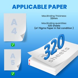 Mxmoonant Thermal Binding Machine, Max.320 Sheets for A4 A5, Compact with Cooling Position, with 5 Binding Covers, Ideal for Offices, Schools, Home Projects