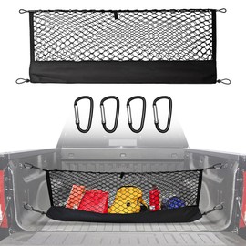 Envelope Style Cargo Net Compatible with GMC Sierra 1500 & Chevy Silverado 1500 2013-2024, Highly Elastic Truck Bed Cargo Net with Storage Bag- Heavy Duty Carabiners- Upgraded 4.5mm Bungee